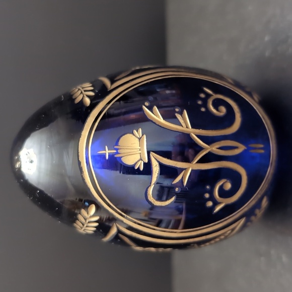 VGT,Cobalt Blue Etched Russian Faberge Egg . - Picture 3 of 9